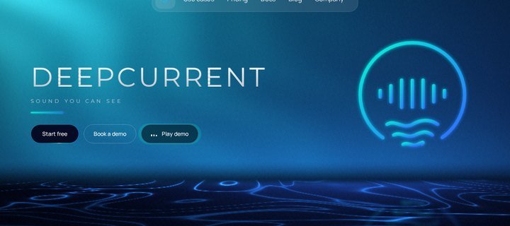Deep Current concept site hero, an audio visualiser landing page with a liquid WebGL background